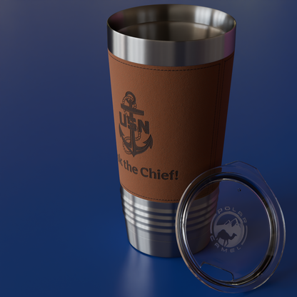 "Ask the Chief!" Leather Engraved Tumbler