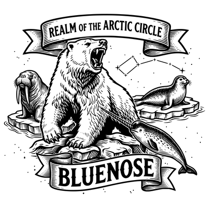 Illustration of a bear, walrus, and seal with 'Realm of the Arctic Circle' and 'Bluenose' text.