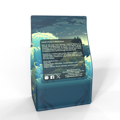 Coffee bag with a scenic design and text on a white background